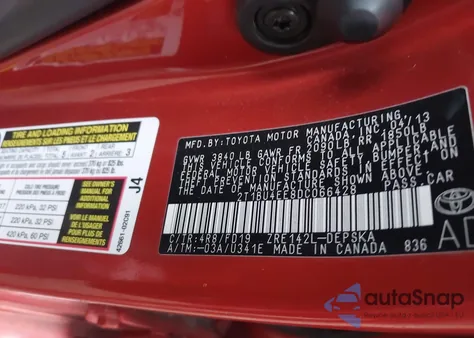 2013 Toyota Corolla S Special Edition z USA, uszkodzony, nr VIN 2T1BU4EE8DC066428